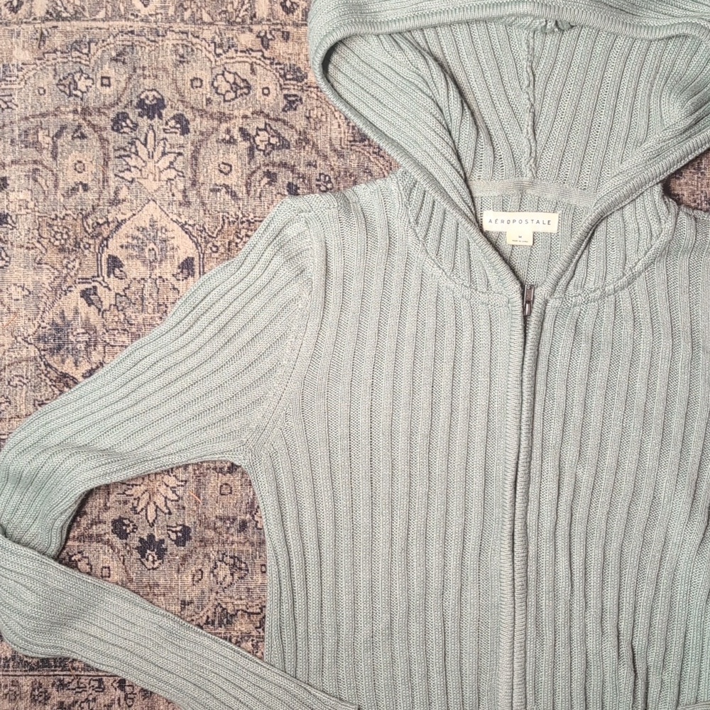 Teal Green Hooded Zip Up By Aeropostale Mint Sage Green Ribbed Hoodie